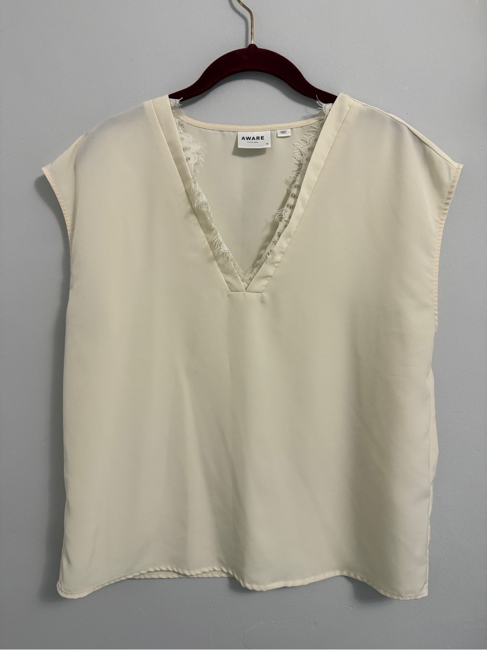 Vero Moda Cream V-Neck Frayed Trim Camisole